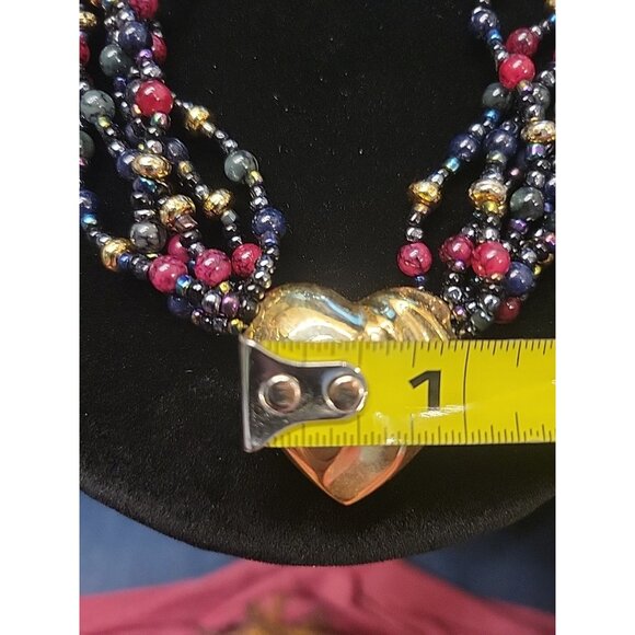 Beaded Choker Necklace Goldtone Heart Vintage 80s - Picture 4 of 5